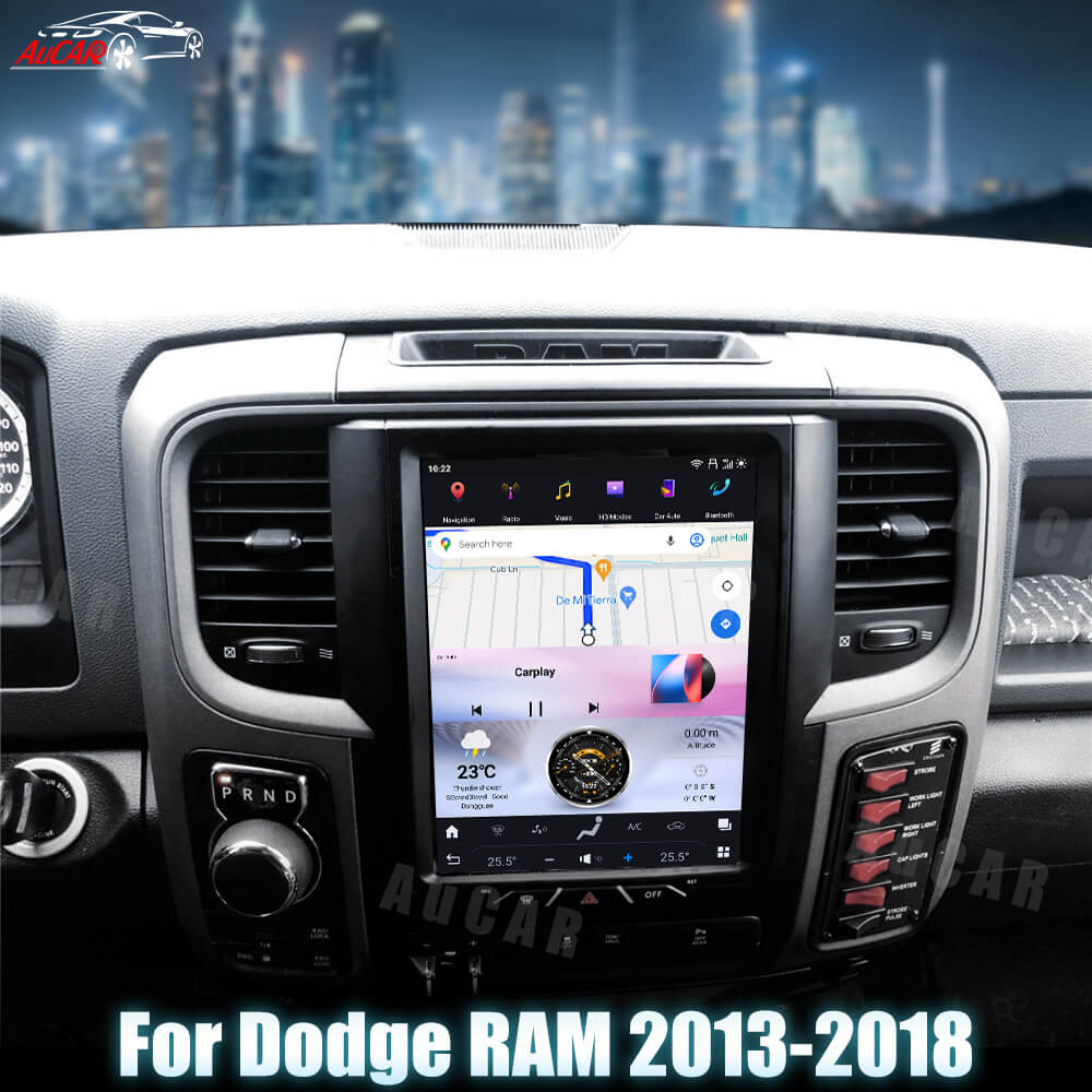 AuCAR Android 13 Tesla Style 10.5" Car multimedia for Dodge RAM GPS System Audio 2013-2018 Bluetooth Radio WIFI Vertical Stereo