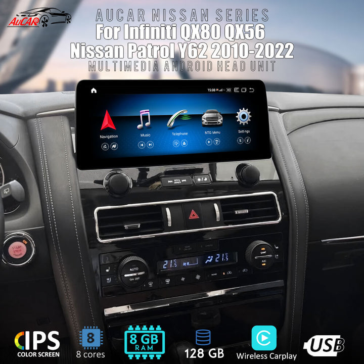 AuCar Android 10 12.3" Car Radio GPS Navigation For Infiniti QX80 QX56 Nissan Patrol Y62 2010-2022 Car Multimedia Stereo Player Car Video