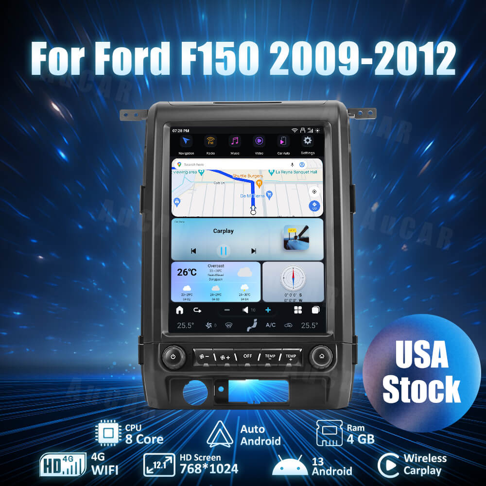 AuCar Tesla Android 13 12.1" Car Radio GPS Navigation For Ford F150 F250 Raptor 2009-2012