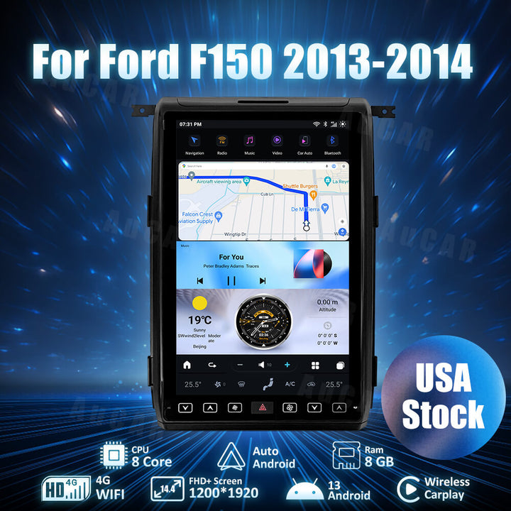 AuCar Tesla Android 13 14.4" Car Radio GPS Navigation For Ford F150 F250 Raptor 2013-2014