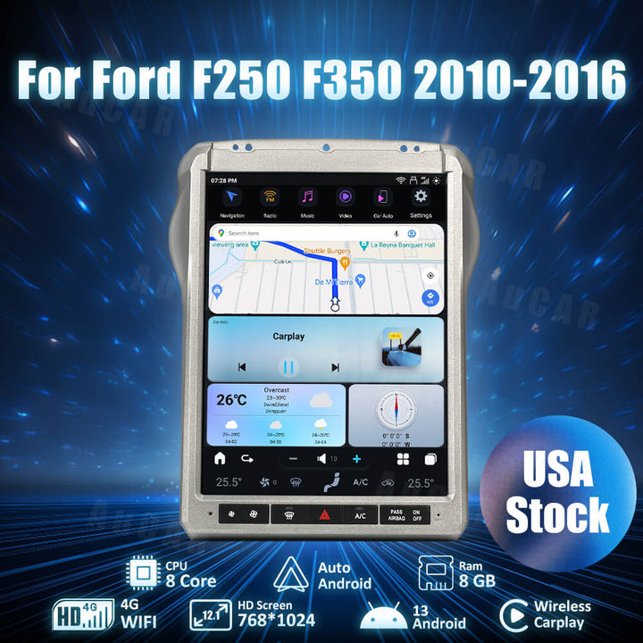 AuCar Tesla Android 13 12.1" Car Radio GPS Navigation For Ford F250 F350 F450 F650 2010-2016
