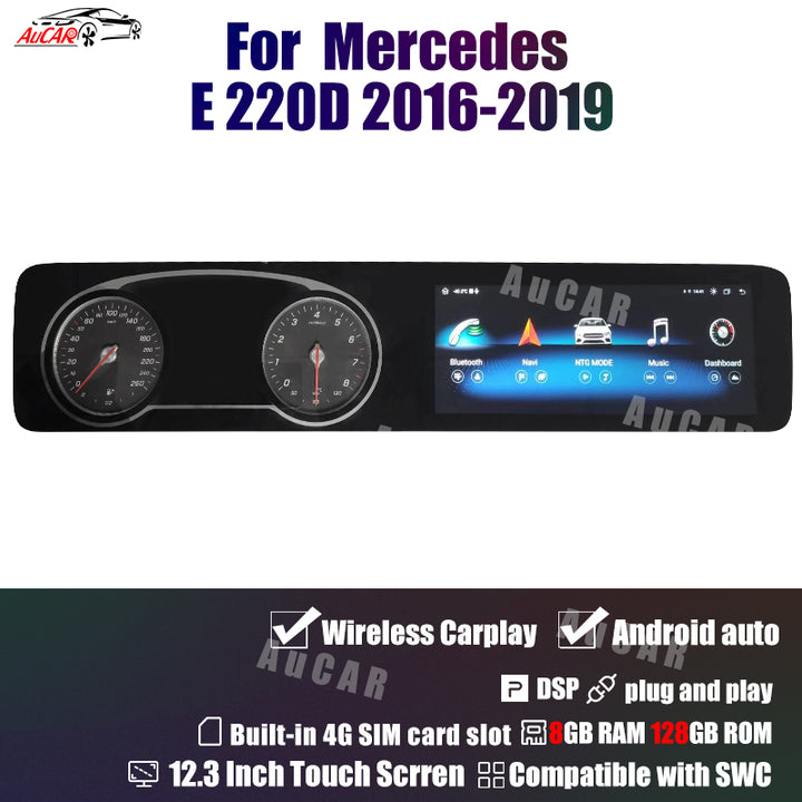 AuCar Android 11 12.3" Car Radio GPS Navigation For Mercedes E-Class 220D 2016-2019 Car Multimedia Stereo Player Car Video