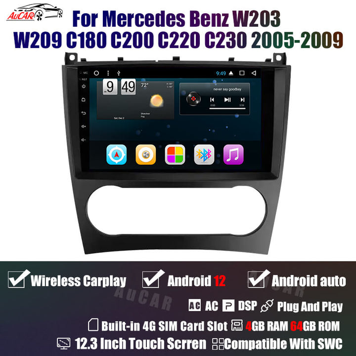 AuCar Android 12 12.3" Car Radio GPS Navigation For Mercedes Benz W203 W209 C180 C200 C220 C230 2005-2009 Car Multimedia Stereo Player Car Video