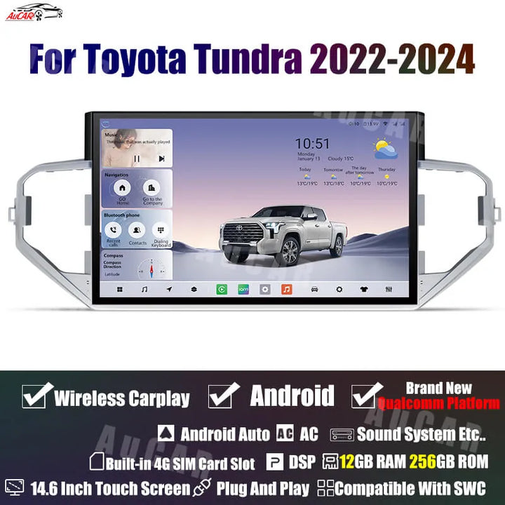 AuCar Android 14.6" Car Radio GPS Navigation For Toyota Tundra 2022-2024