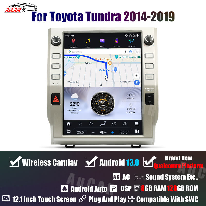 AuCar Tesla Android 13 12.1" Car Radio GPS Navigation For Toyota Tundra/sequoia 2014-2021 Car Multimedia Stereo Player Car Video