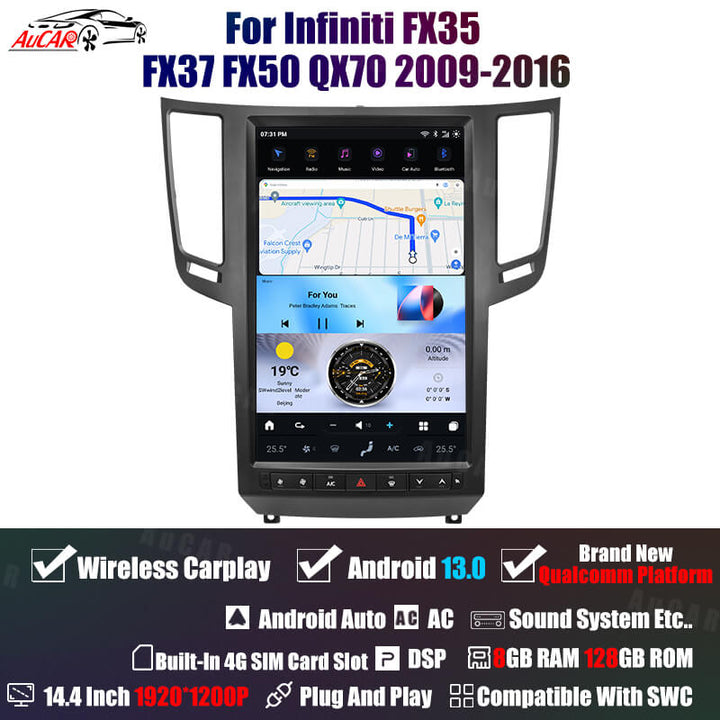 AuCar Tesla Android 13 14.4" Car Radio GPS Navigation For Infiniti FX35 FX37 FX50 QX70 2009-2016