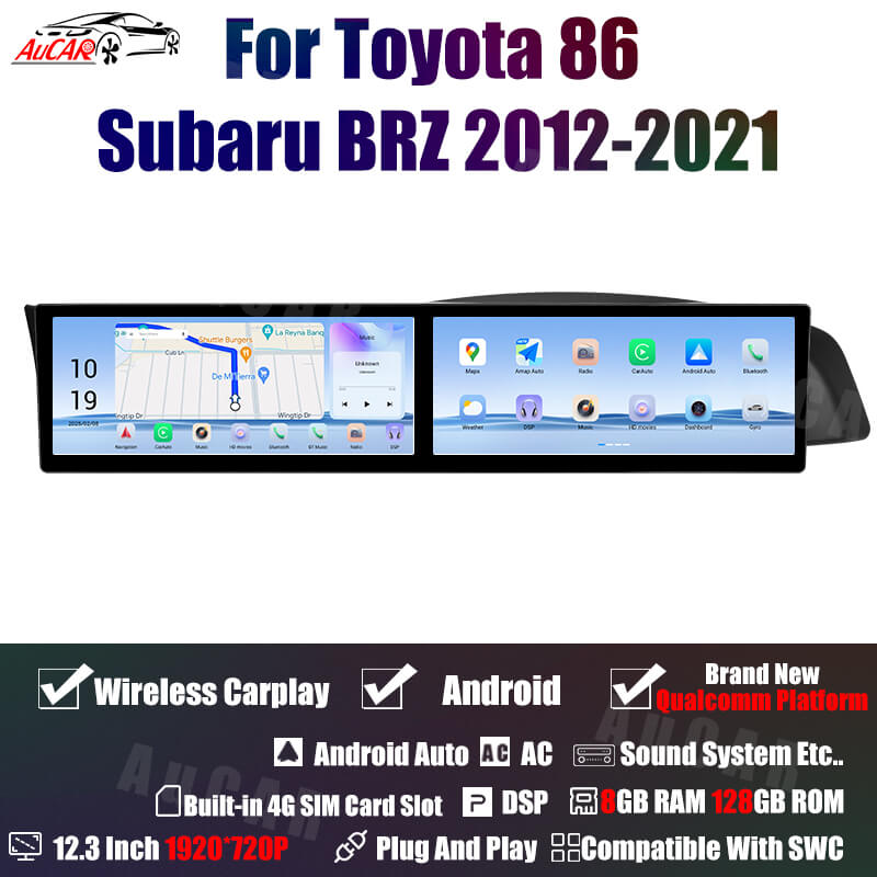 AuCar Tesla Android 13 12.3" Car Radio GPS Navigation For Toyota 86 Subaru BRZ 2012-2021 Car Multimedia Stereo Player
