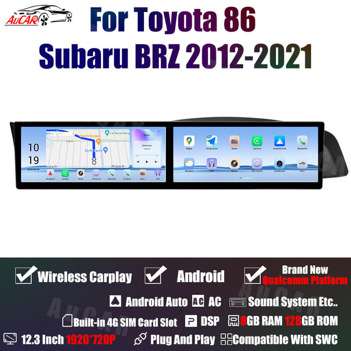 AuCar Tesla Android 13 12.3" Car Radio GPS Navigation For Toyota 86 Subaru BRZ 2012-2021 Car Multimedia Stereo Player