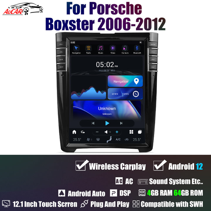 AuCar Android 12 12.1" Car Radio GPS Navigation For Porsche Boxster 2006-2012 Car Multimedia Stereo Player Car Video