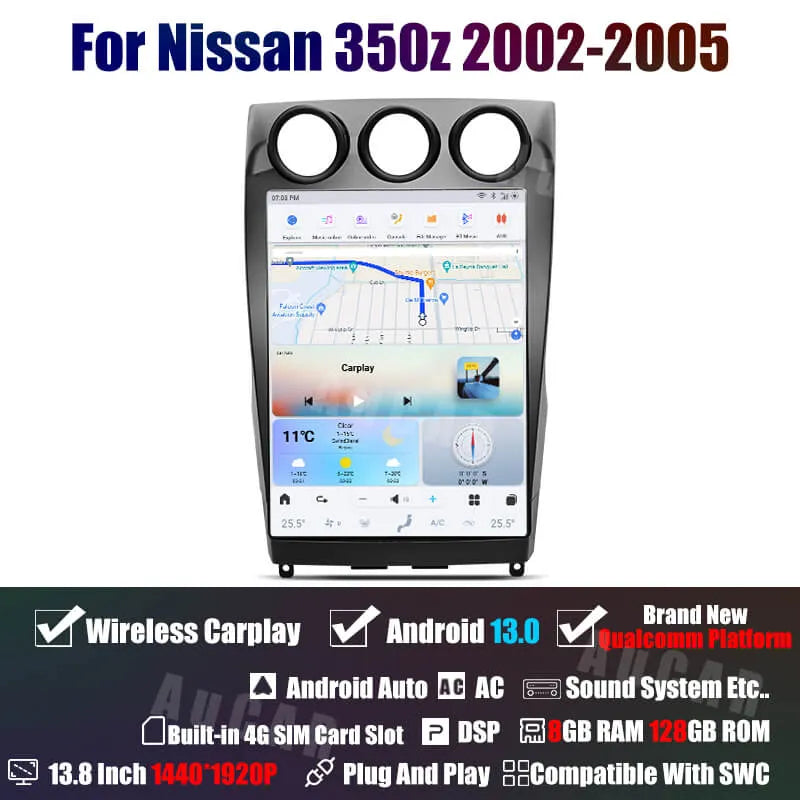 AuCar Tesla Android 13 13.8" Car Radio GPS Navigation For Nissan 350Z Z33 2002-2008
