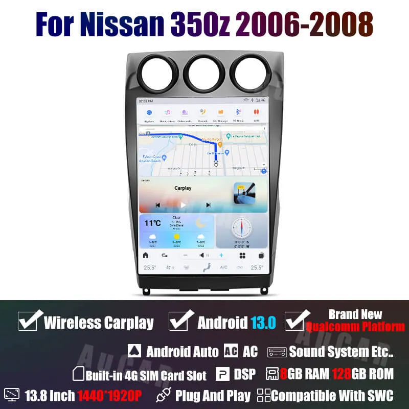AuCar Tesla Android 13 13.8" Car Radio GPS Navigation For Nissan 350Z Z33 2002-2008