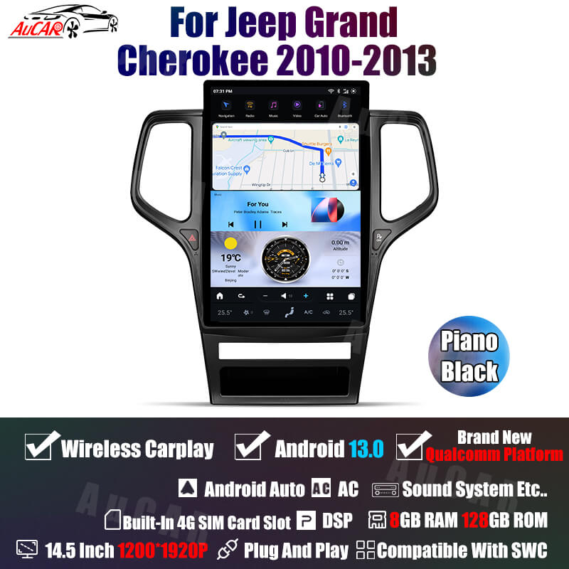 AuCar Tesla Android 13 14.5" Car Radio GPS Navigation For Jeep Grand Cherokee 2010-2013 Car Multimedia Stereo Player Car Video