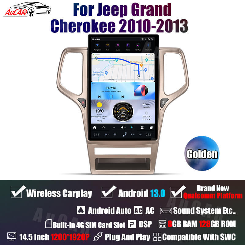 AuCar Tesla Android 13 14.5" Car Radio GPS Navigation For Jeep Grand Cherokee 2010-2013 Car Multimedia Stereo Player Car Video