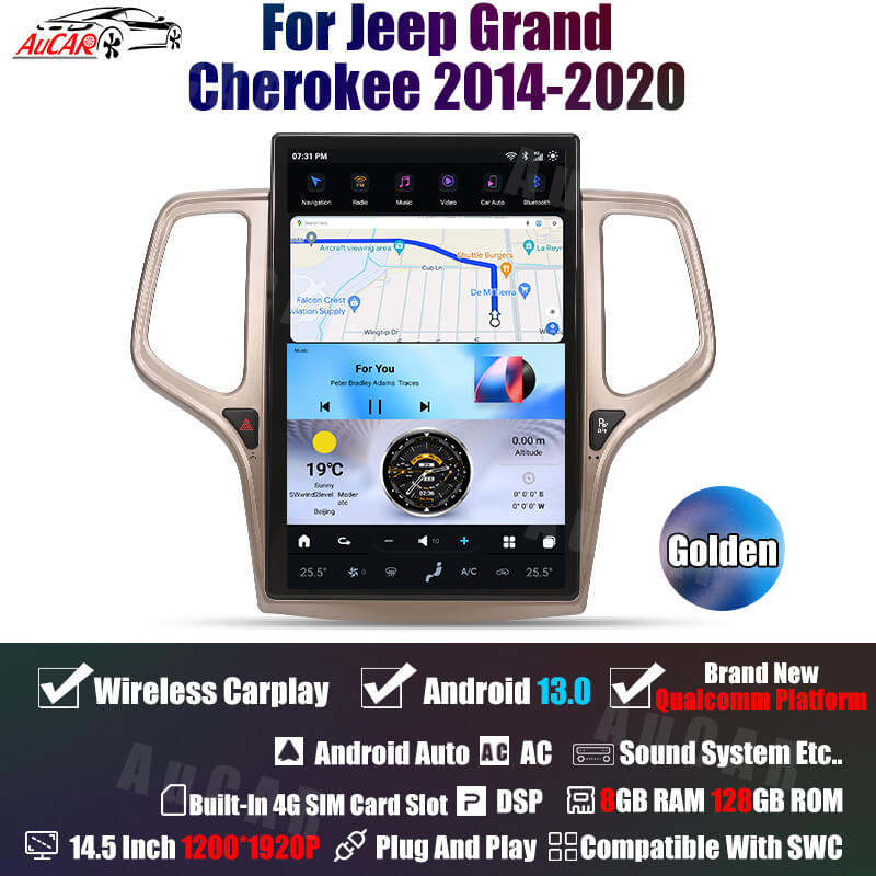 AuCar Tesla Android 13 14.5" Car Radio GPS Navigation For Jeep Grand Cherokee 2014-2020 Car Multimedia Stereo Player Car Video