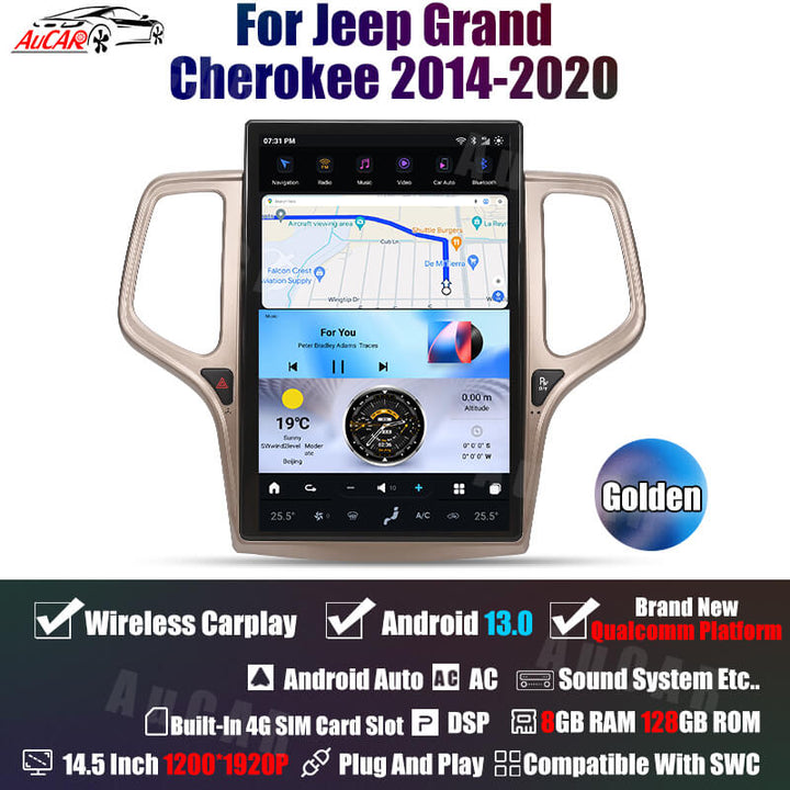 AuCar Tesla Android 13 14.5" Car Radio GPS Navigation For Jeep Grand Cherokee 2014-2020 Car Multimedia Stereo Player Car Video