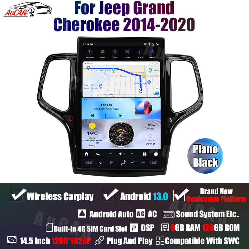AuCar Tesla Android 13 14.5" Car Radio GPS Navigation For Jeep Grand Cherokee 2014-2020 Car Multimedia Stereo Player Car Video