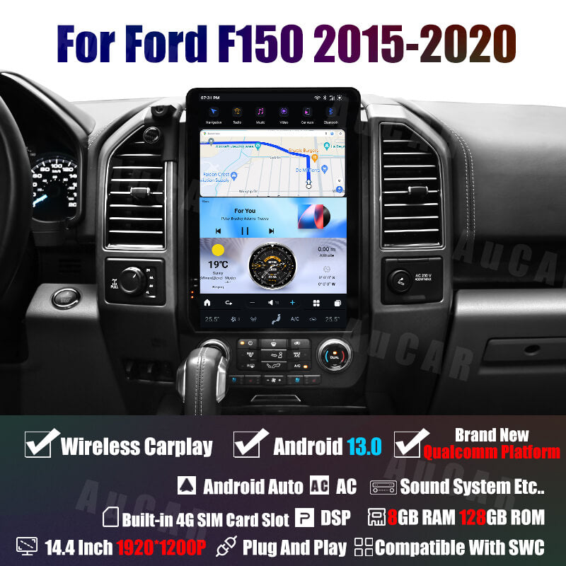 AuCar Tesla Android 13 14.4" Car Radio GPS Navigation For Ford F150 F250 F350 Raptor 2015-2021