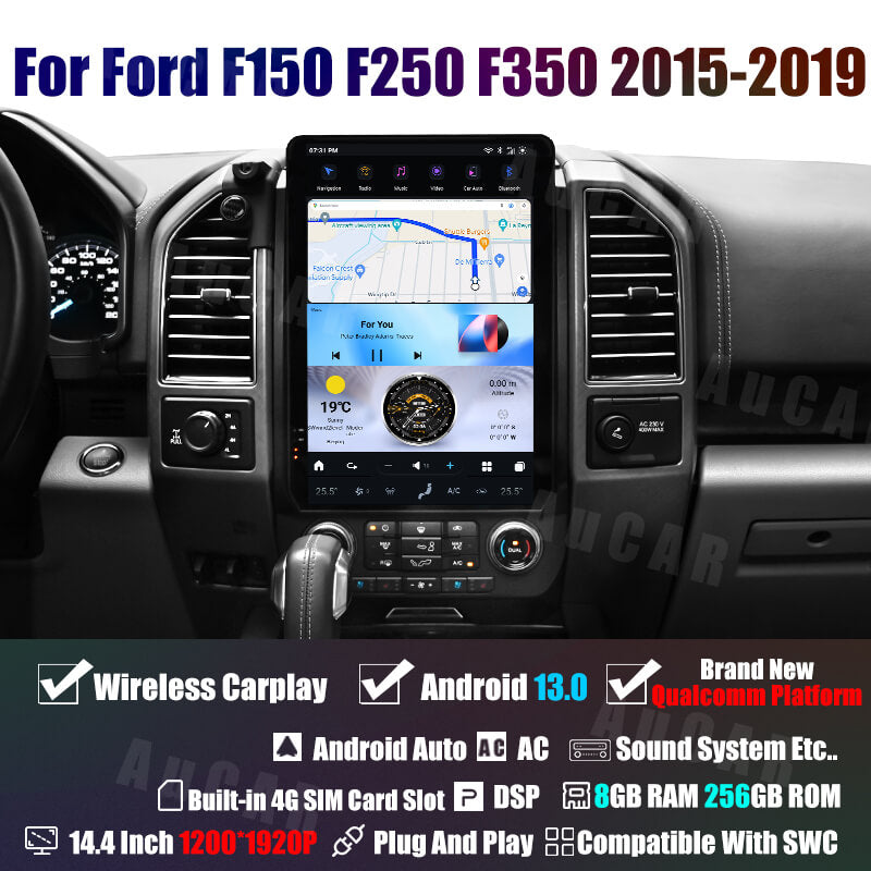 AuCar Tesla Android 13 14.4" Car Radio GPS Navigation For Ford F150 F250 F350 Raptor 2015-2021