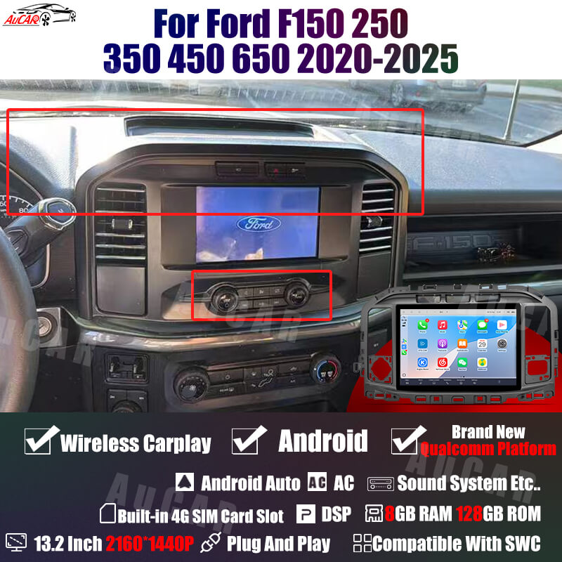 AuCar Tesla Android 13.2" Car Radio GPS Navigation For Ford F150 F250 F350 F450 F650 Raptor 2020-2025