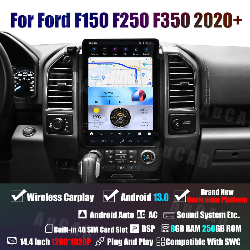 AuCar Tesla Android 13 14.4" Car Radio GPS Navigation For Ford F150 F250 F350 Raptor 2015-2021