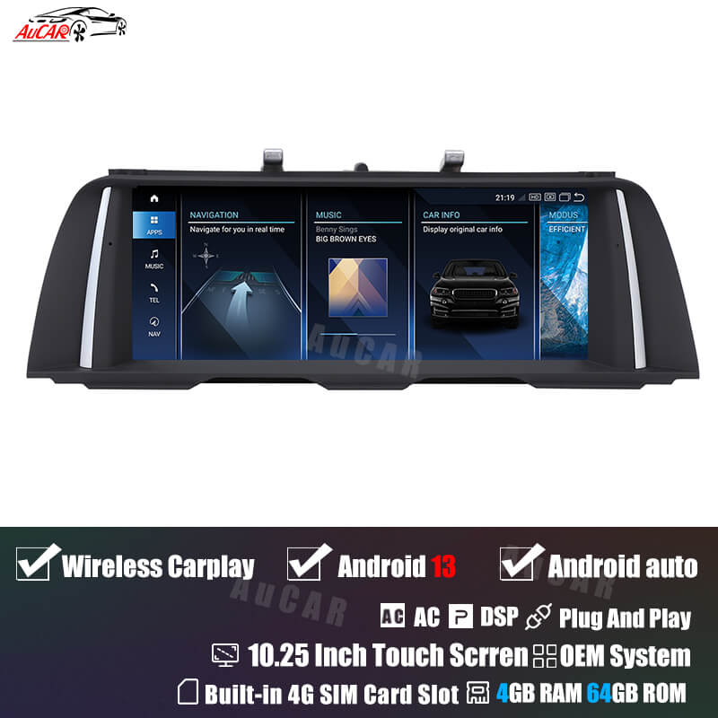 AuCAR Android 13 10.25/12.3 Head Unit Car Video For BMW 5 Series F10 F11 F12 Car Multimedia Player GPS Navi Audio Radio Stereo Head Unit