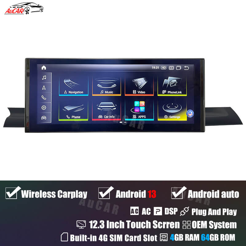AuCar Android 13 12.3" Car Radio GPS Navigation For Audi A4 A5 S4 S5 RS4 RS5 2017-2019 Car Multimedia Stereo Player Car Video