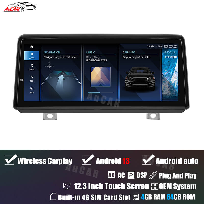 AuCar Android 13 12.3" Car Radio GPS Navigation For BMW 2 Series F45 F46 2013-2019 NBT Car Multimedia Stereo Player Car Video