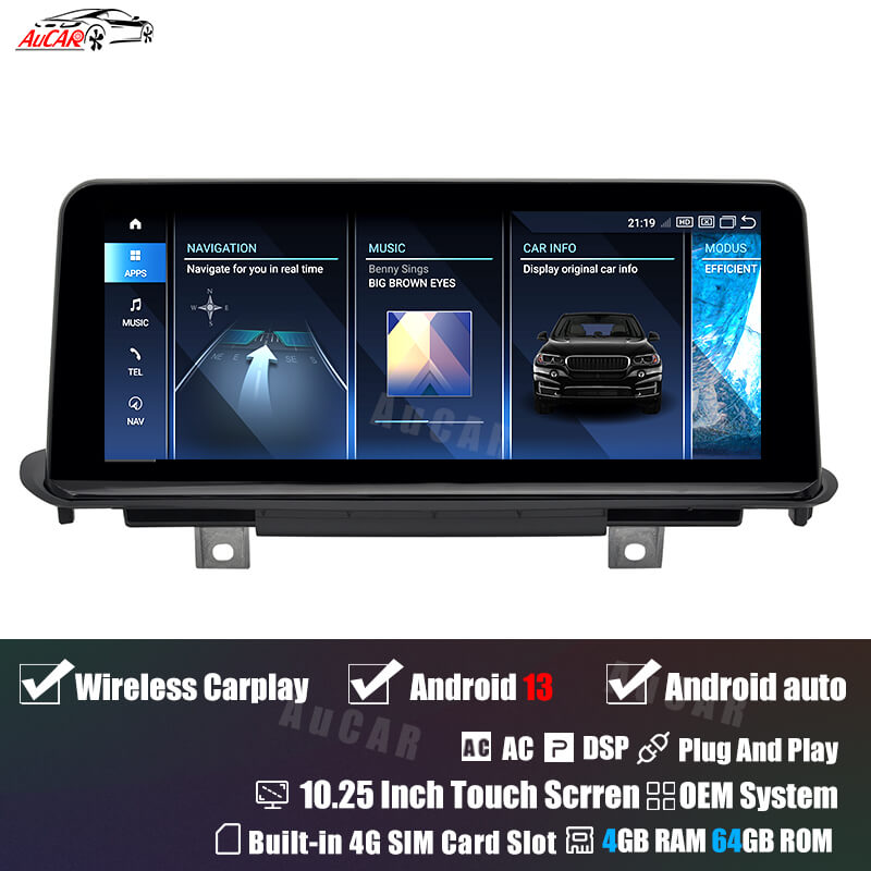 AuCar Android 13 10.25 / 12.3 Screen Size Car Radio GPS Navigation For BMW X5 F15 Car Multimedia Stereo Player Car Video