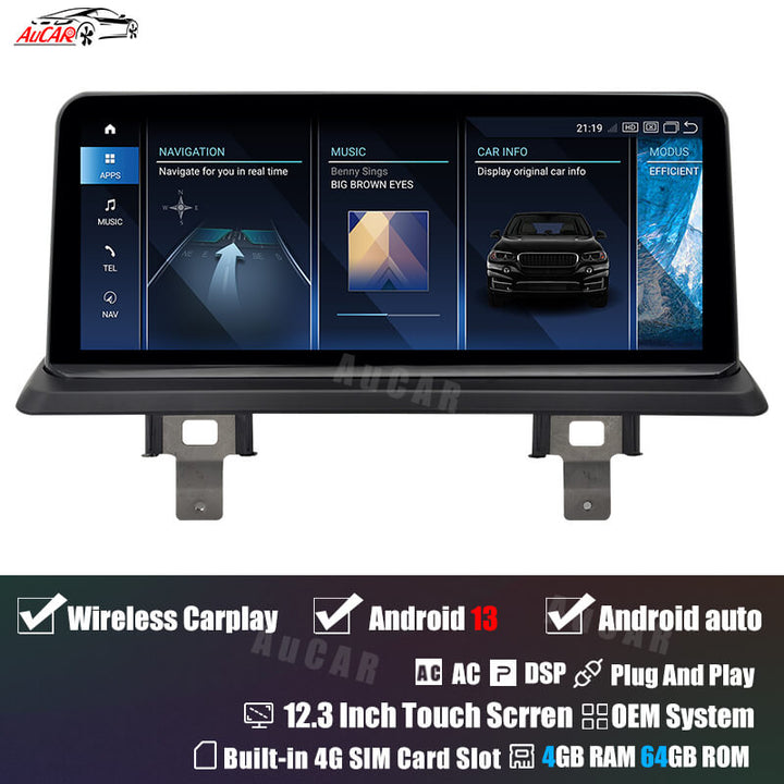 AuCar Android 13 12.3" Car Radio GPS Navigation For BMW 1 Series E81 E82 E87 E88 Car Multimedia Stereo Player Car Video