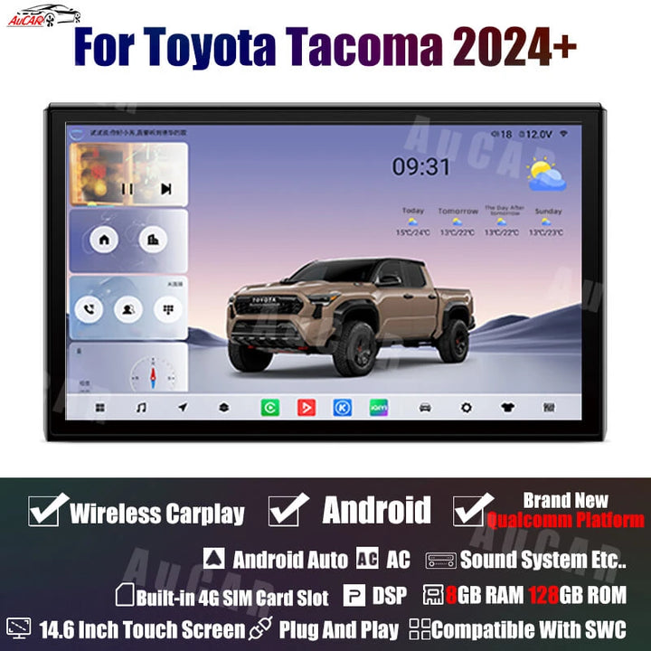 AUCARAUTO Android 14.6" Car Radio GPS Navigation For Toyota Tacoma 2024-2025