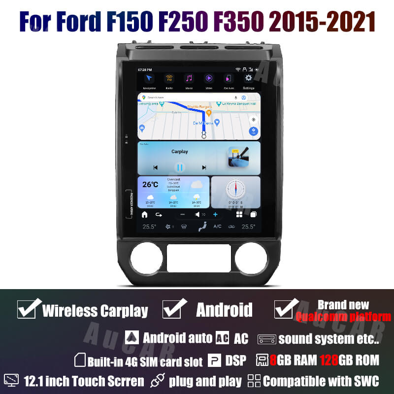 AuCar Tesla Android 13 12.1" Car Radio GPS Navigation For Ford F150 F250 F350 Raptor 2015-2021