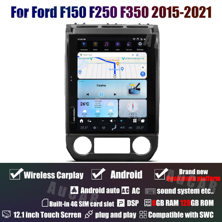 AuCar Tesla Android 13 12.1" Car Radio GPS Navigation For Ford F150 F250 F350 Raptor 2015-2021