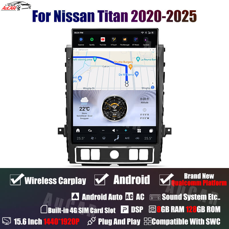 AuCar Tesla Android 13 15.6" Car Radio GPS Navigation For Nissan Titan 2020-2025