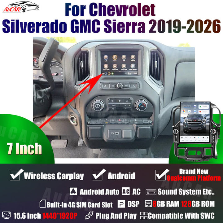 AuCar Tesla Android 15.6″ with LED knobs Car Radio GPS Navigation For Chevrolet Silverado GMC Sierra 2019-2026