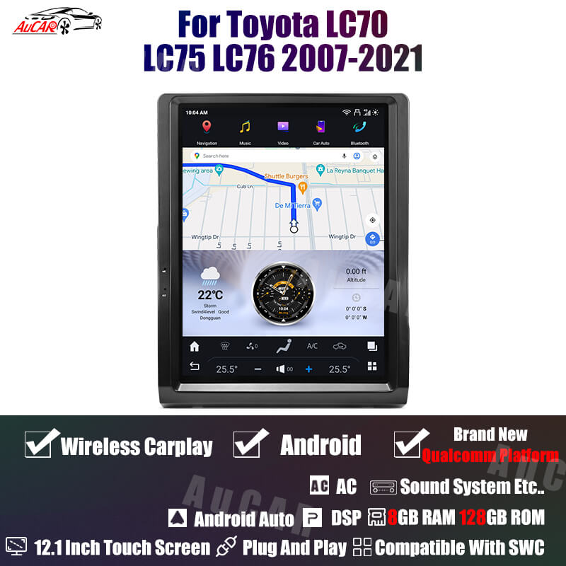 AuCar Android 12.1" Car Radio GPS Navigation For Toyota LC70 LC75 LC76 2007-2021 Car Multimedia Stereo Player Car Video