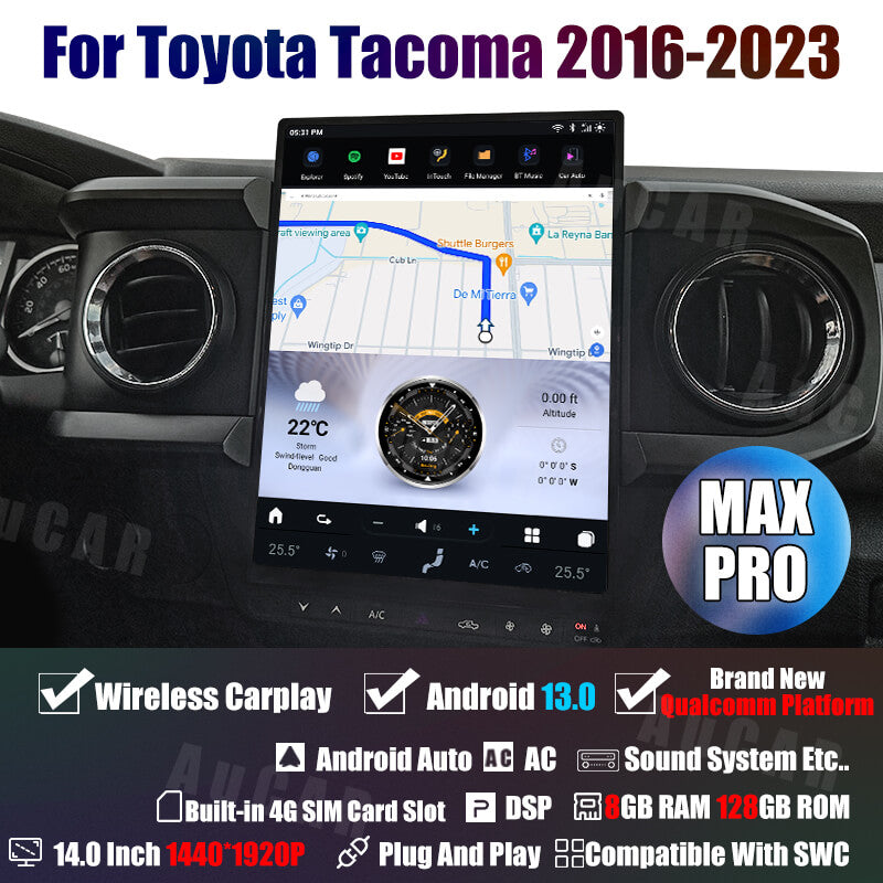AUCAR Tesla Android 13 13.8" Car Radio GPS Navigation For Toyota Tacoma 2016-2023