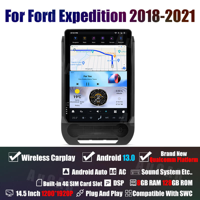 AuCar Tesla Android 13 14.5″ Car Radio GPS Navigation For Ford Expedition 2018-2021