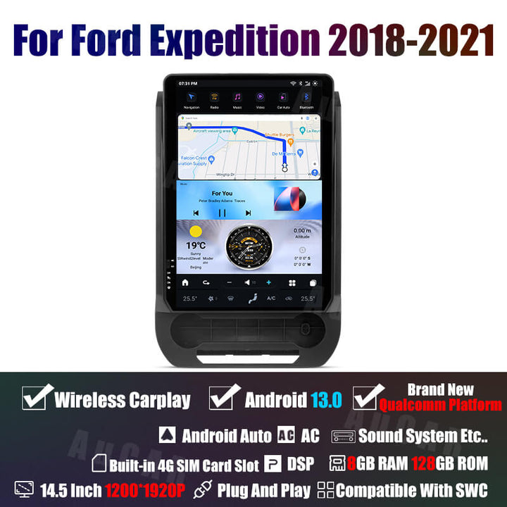 AuCar Tesla Android 13 14.5″ Car Radio GPS Navigation For Ford Expedition 2018-2021