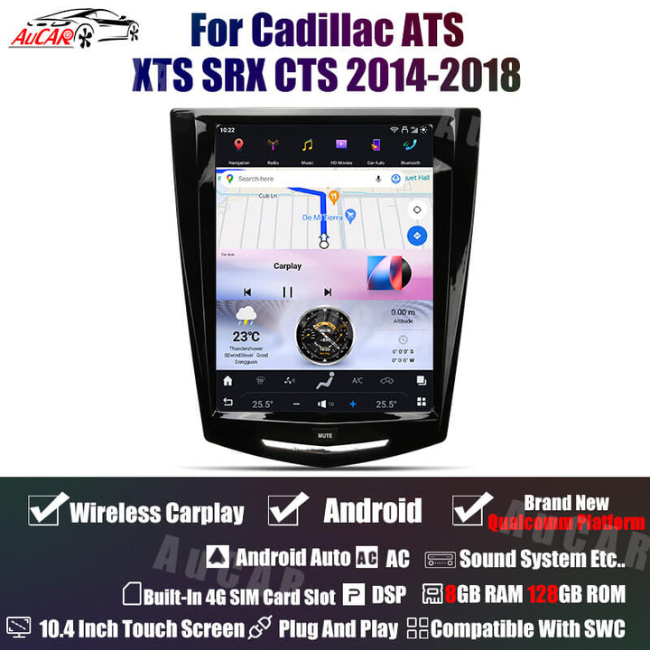 AuCar Tesla Android 13 10.4" Car Radio GPS Navigation For Cadillac Escalade ATS XTS SRX CTS 2013-2018