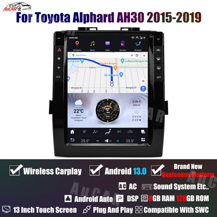 AuCar Tesla Android 13 13" Car Radio GPS Navigation For Toyota Alphard AH30 2015-2019