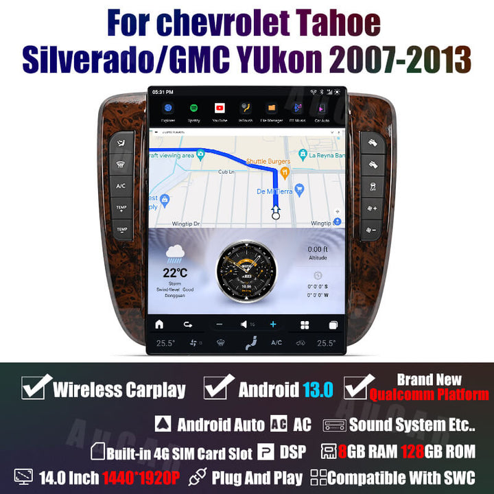AuCar Tesla Android 14" Car Radio GPS Navigation For Chevrolet Tahoe/Silverado/GMC Yukon Suburban 2007-2013