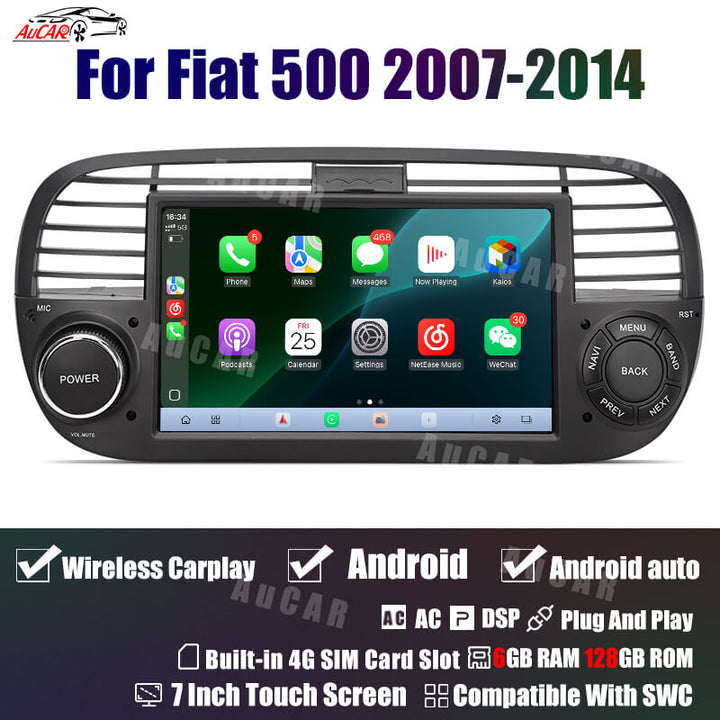 AuCar Tesla Android 7" Car Radio GPS Navigation For Fiat 500 2007-2014 Car Multimedia Stereo Player Car Video