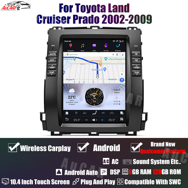 AuCar Tesla Android 10.4" Car Radio GPS Navigation For Toyota Land Cruiser Prado 2002-2009 Car Multimedia Stereo Player Car Video