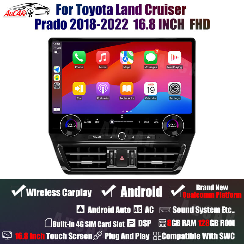 AuCar Tesla Android 16.8" Car Radio GPS Navigation For Toyota Land Cruiser Prado 2010-2021 Car Multimedia Stereo Player Car Video