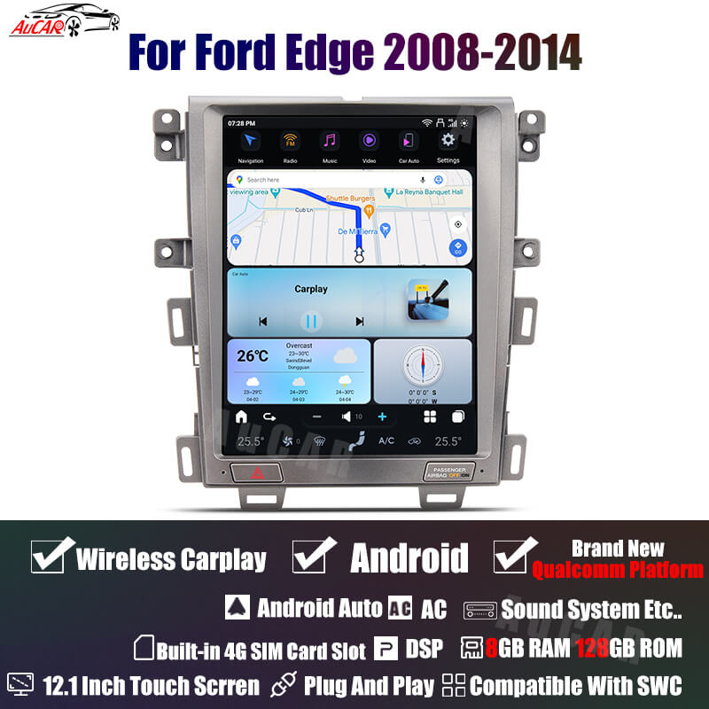 AuCar Tesla Android 12.1" Car Radio GPS Navigation For Ford Edge 2008-2014 Car Multimedia Stereo Player Car Video