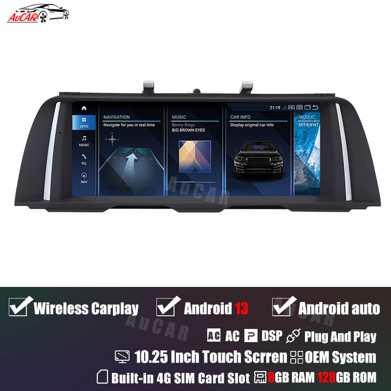AuCAR Android 13 10.25/12.3 Head Unit Car Video For BMW 5 Series F10 F11 F12 Car Multimedia Player GPS Navi Audio Radio Stereo Head Unit