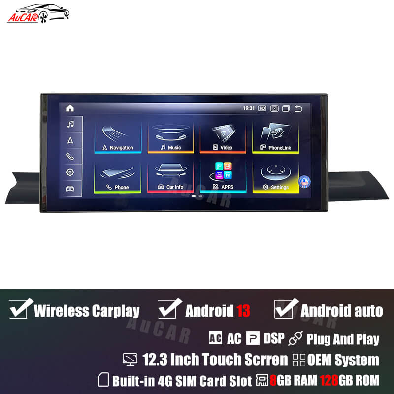AuCar Android 13 12.3" Car Radio GPS Navigation For Audi A4 A5 S4 S5 RS4 RS5 2017-2019 Car Multimedia Stereo Player Car Video