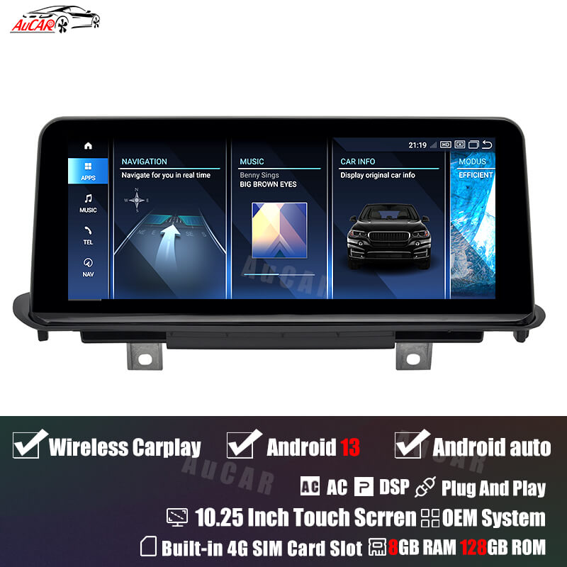 AuCar Android 13 10.25 / 12.3 Screen Size Car Radio GPS Navigation For BMW X5 F15 Car Multimedia Stereo Player Car Video