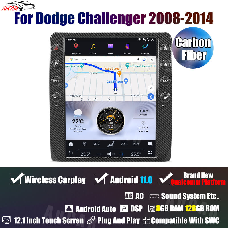 AuCar Tesla Android 13 12.1" Car Radio GPS Navigation For Dodge Challenger 2008-2014 Car Multimedia Stereo Player Car Video