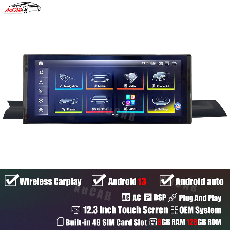 AuCar Android 13 12.3" Car Radio GPS Navigation For Audi A4 A5 S4 S5 RS4 RS5 2017-2019 Car Multimedia Stereo Player Car Video